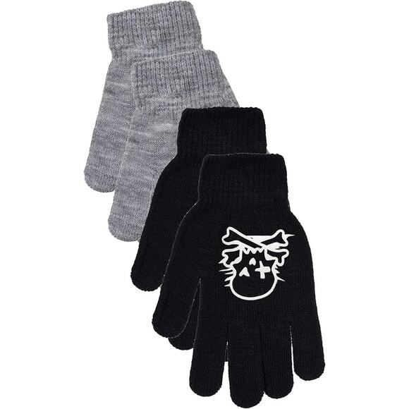 Boys 2 pairs of Gloves: 1-Halloween AND 1-Black (Skull/X-bones White) - Picture 3 of 3